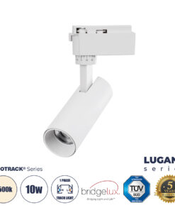 GloboStar® GloboStar® LUGANO 60801 Μονοφασικό Φωτιστικό Σποτ Ράγας LED 10W 1250lm 36° Acrylic HQ LENS AC 220-240V IP20 Φ4.5 x Υ19cm Φυσικό Λευκό 4500K - EUROTRACK® System 1L+1N - Λευκό - Bridgelux Chip - TÜV Certified Driver - 5 Χρόνια Εγγύηση