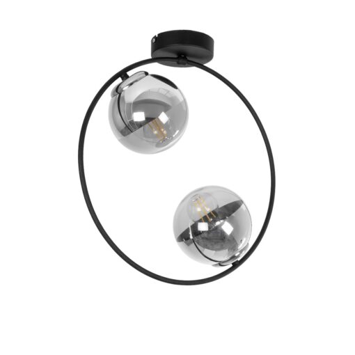GloboStar® GloboStar® CITY 202-0040 Μοντέρνο Φωτιστικό Οροφής Μπάλα Δίφωτο 2 x E27 IP20 Μαύρο Μέταλλο με Διάφανο Γυαλί - Μ45 x Π15 x Υ55cm