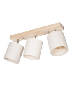 GloboStar® GloboStar® CUP 203-0058 Vintage Φωτιστικό Οροφής Ράγα Τρίφωτο 3 x E27 IP20 Μπέζ Ξύλο με Λευκό Ύφασμα - Μ60 x Π14 x Υ26cm