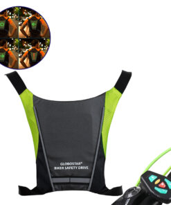 GloboStar® GloboStar® 79070 Γιλέκο Ασφαλείας Φωσφοριζέ Αντανακλαστικό για Ποδηλάτες & Runners με Φωτεινή Σήμανση LED - Ενσωματωμένη Μπαταρία 650mAh DC 5V Επαναφορτιζόμενο με Καλώδιο Τροφοδοσίας USB & Ασύρματο Χειριστήριο -  Μαύρο & Λαχανί Φωσφοριζέ Αδιάβροχο IP65