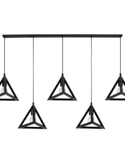 GloboStar® GLOBOSTAR® TRIANGLE 00608 Μοντέρνο Κρεμαστό Φωτιστικό Οροφής με Ντουί 5 x E27 AC 220-240V IP20 - Μαύρο - Μ170 x Π22 x Y130cm