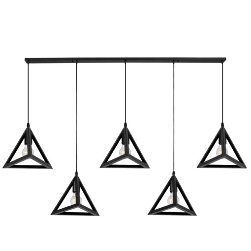 GloboStar® GLOBOSTAR® TRIANGLE 00608 Μοντέρνο Κρεμαστό Φωτιστικό Οροφής με Ντουί 5 x E27 AC 220-240V IP20 - Μαύρο - Μ170 x Π22 x Y130cm