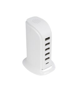 GloboStar® GLOBOSTAR® CHARGER 79704 Πολυφορτιστής DC 5V με 5 x USB 2.0 & 1 x USB-C 30W 6A AC 220-240V IP20 - Λευκό - Μ8 x Π6.5 x Υ11.5cm