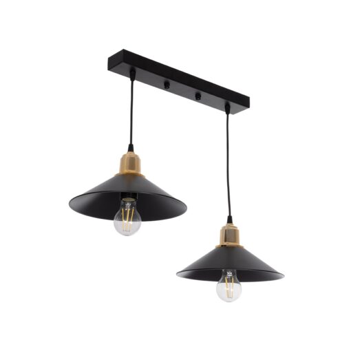 GloboStar® GLOBOSTAR® LUCANA 201-0043 Vintage Κρεμαστό Φωτιστικό Οροφής με Ντουί 2 x E27 AC 220-240V IP20 - Μαύρο & Χρυσό - Μ57 x Π25 x Υ26cm
