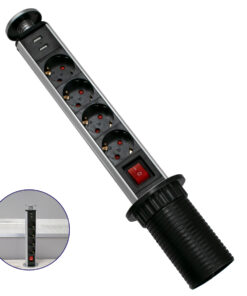 GloboStar® GloboStar® 79631 Χωνευτό Πτυσσόμενο Πολύμπριζο με 4 Πρίζες Ασφαλείας EU Σούκο AC 230V Max 4000W & 2 Εξόδους USB DC 5V Max 3A 18W & Ενσωματωμένο Διακόπτη Οn/Off