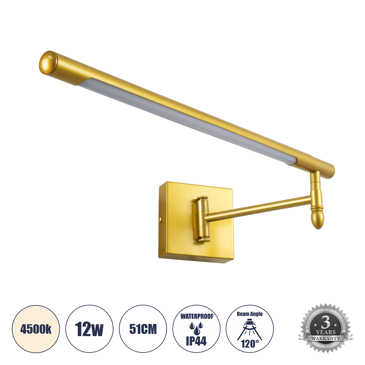 GloboStar® FRIDA 60459 Μοντέρνο Φωτιστικό Τοίχου - Απλίκα Καθρέπτη Μπάνιου - Πίνακα LED 12W 1400lm 120° AC 220-240V IP44 Μ51 x Π9 έως Π68(Ρυθμιζόμενο) x Υ10cm - Φυσικό Λευκό 4500K - Χρυσό - 3 Χρόνια Εγγύηση 2 GloboStar® GloboStar® FRIDA 60459 Μοντέρνο Φωτιστικό Τοίχου - Απλίκα Καθρέπτη Μπάνιου - Πίνακα LED 12W 1400lm 120° AC 220-240V IP44 Μ51 x Π9 έως Π68(Ρυθμιζόμενο) x Υ10cm - Φυσικό Λευκό 4500K - Χρυσό - 3 Χρόνια Εγγύηση