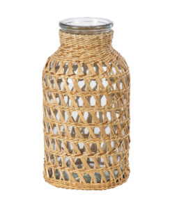 GloboStar® GloboStar® MANDY 35628 Διακοσμητικό Βάζο Γυάλινο Διάφανο με Μπαμπού Φ10.5 x Υ20cm