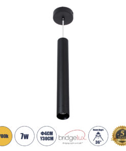 GloboStar® GLOBOSTAR® CANAL 60374 Μοντέρνο Κρεμαστό Φωτιστικό Οροφής LED 7W 700lm 36° AC 220-240V IP20 Θερμό Λευκό 2700K - Bridgelux COB - Μαύρο - Μ4 x Π4 x Υ30cm - 5 Χρόνια Εγγύηση