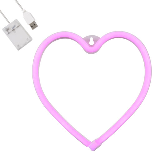 GloboStar® GloboStar® 78592 Φωτιστικό Ταμπέλα Φωτεινή Επιγραφή NEON LED Σήμανσης HEART 5W με Καλώδιο Τροφοδοσίας USB - Μπαταρίας 3xAAA (Δεν Περιλαμβάνονται) - Ροζ