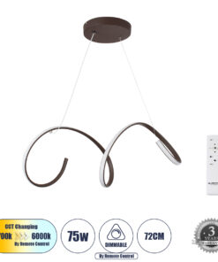 GloboStar® GLOBOSTAR® SPIRALE 61287 Μοντέρνο Κρεμαστό Φωτιστικό Οροφής LED 75W 8400lm 300° AC 220-240V IP20 Ρυθμιζόμενο Λευκό CCT με Χειριστήριο από 2700K έως 6000K Dimmable - Lumileds SMD Chip - Καφέ - Μ72 x Π25 x Υ30cm - 3 Χρόνια Εγγύηση
