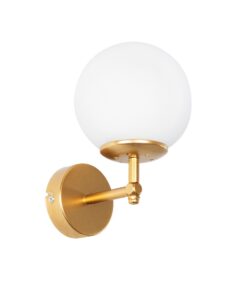 GloboStar® GloboStar® DALPH 203-0029 Vintage Επιτοίχιο Φωτιστικό Απλίκα Μονόφωτο 1 x E27 IP20 Χρυσό Μέταλλο με Λευκό Γυαλί - M18 x Π15 x Υ23cm