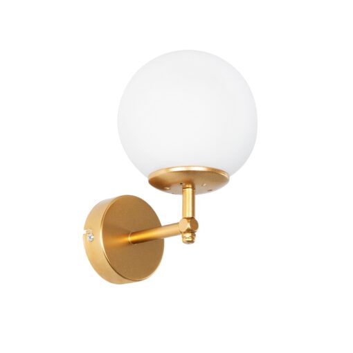 GloboStar® GloboStar® DALPH 203-0029 Vintage Επιτοίχιο Φωτιστικό Απλίκα Μονόφωτο 1 x E27 IP20 Χρυσό Μέταλλο με Λευκό Γυαλί - M18 x Π15 x Υ23cm