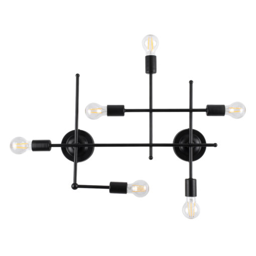 GloboStar® GloboStar® PIPING 00664 Vintage Επιτοίχιο Φωτιστικό Πολύφωτο 6 x E27 IP20 Μαύρο Μέταλλο - Μ66 x Π9.5 x Υ49cm