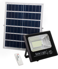 GloboStar® GLOBOSTAR® HERMES 71556 Προβολέας LED 60W 600lm 120° DC 5V με Φωτοβολταϊκό Panel 5V 12W & Επαναφορτιζόμενη Μπαταρία Li-ion 3.2V 10000mAh Αδιάβροχο IP65 Ψυχρό Λευκό 6000K - Sanan Chip - Μαύρο - Μ26.5 x Π22 x Υ6.5cm - 2 Χρόνια Εγγύηση