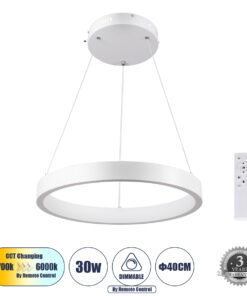 GloboStar® GLOBOSTAR® NEMESIS 61156 Μοντέρνο Κρεμαστό Φωτιστικό Οροφής LED 30W 3513lm 360° AC 220-240V IP20 Ρυθμιζόμενο Λευκό CCT με Χειριστήριο από 2700K έως 6000K Dimmable - Lumileds SMD Chip - Λευκό Ματ - Μ40 x Π40 x Υ4cm - 3 Χρόνια Εγγύηση