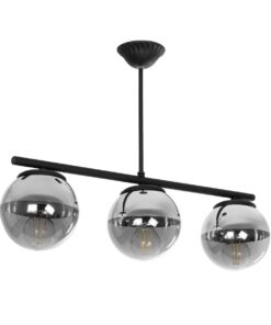 GloboStar® GloboStar® CITY 202-0043 Μοντέρνο Φωτιστικό Οροφής Μπάλα Τρίφωτο 3 x E27 IP20 Μαύρο Μέταλλο με Διάφανο Γυαλί - Μ55 x Π15 x Υ43cm