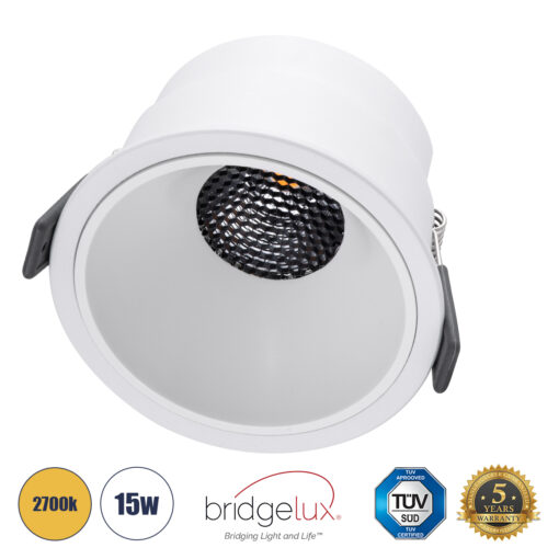 GloboStar® GloboStar® PLUTO-B 60261 Χωνευτό LED Spot Downlight TrimLess Φ10.4cm 15W 1875lm 38° AC 220-240V IP20 Φ10.4 x Υ6.5cm - Στρόγγυλο - Λευκό & Anti-Glare HoneyComb - Θερμό Λευκό 2700K - Bridgelux COB - 5 Years Warranty