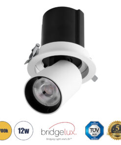 GloboStar® GloboStar® VIRGO-M 60307 Χωνευτό LED Spot Downlight TrimLess Φ11cm 12W 1500lm 36° AC 220-240V IP20 Φ11cm x Υ11.5cm - Στρόγγυλο - Λευκό με Μαύρο Κάτοπτρο - Θερμό Λευκό 2700K - Bridgelux COB - 5 Years Warranty