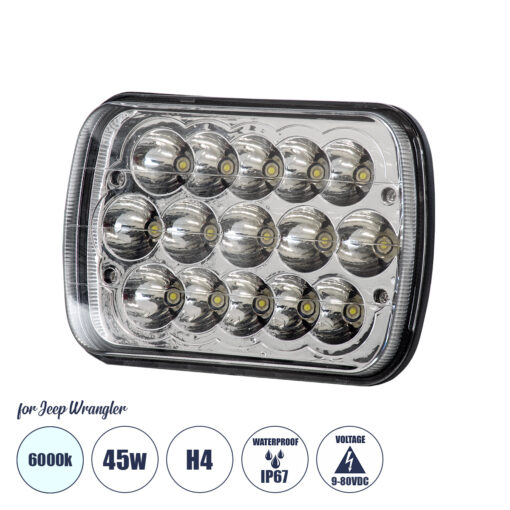 GloboStar® GloboStar® 85421 Φανάρι JEEP WRANGLER Βασικού Φωτισμού H4 H/L LED CREE CXB COB 45W 4500lm DC 9-80V Αδιάβροχο IP67 Ψυχρό Λευκό 6000K Μ17 x Π11 x Υ5.5cm