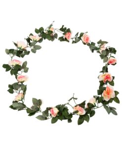 GloboStar® GloboStar® 09004 Τεχνητό Κρεμαστό Φυτό Διακοσμητική Γιρλάντα Μήκους 2 μέτρων με 16 X Μεγάλα Τριαντάφυλλα Ροζ