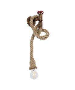 GloboStar® GloboStar® TROUVER 01183 Vintage Επιτοίχιο Φωτιστικό Απλίκα Μονόφωτο 1 x E27 IP20 Μπρούτζινο & Κόκκινο Μέταλλο με Μπεζ Σχοινί Μ14 x Π16 x Υ50cm