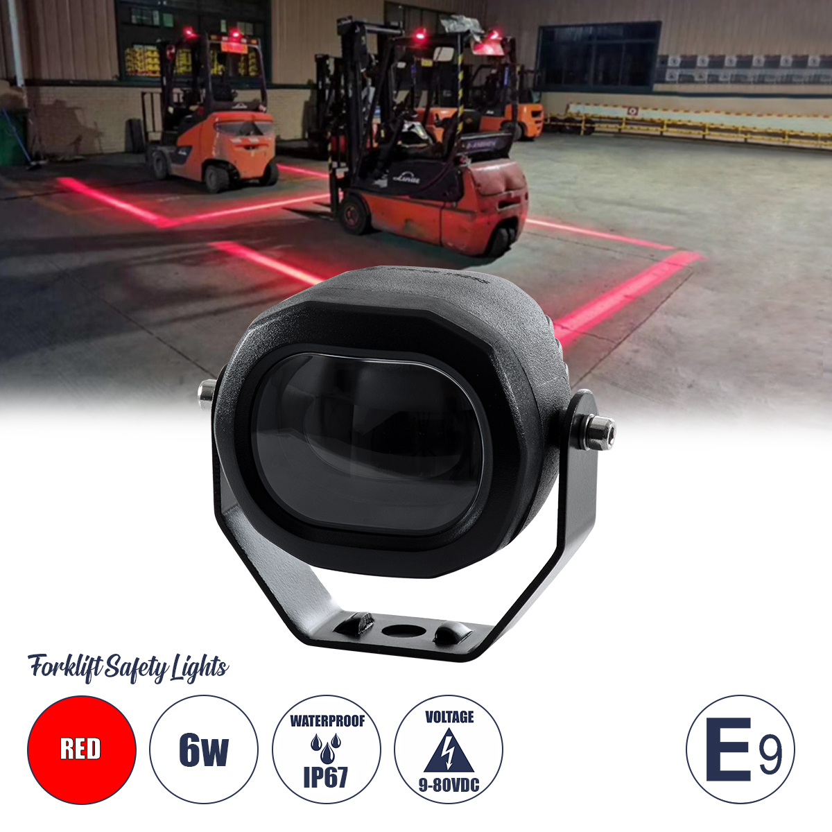GloboStar® 85426 E9 Mark Forklift Safety Lights - Φώτα Προειδοποίησης & Διαγράμμισης Ασφαλείας για Περονοφόρα - Κλάρκ LED 6W DC 9-80V Αδιάβροχο IP67 Κόκκινο Μ7 x Π8 x Υ5.5cm 3 GloboStar® GloboStar® 85426 E9 Mark Forklift Safety Lights - Φώτα Προειδοποίησης & Διαγράμμισης Ασφαλείας για Περονοφόρα - Κλάρκ LED 6W DC 9-80V Αδιάβροχο IP67 Κόκκινο Μ7 x Π8 x Υ5.5cm