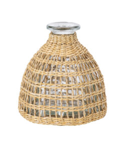 GloboStar® GloboStar® MANDY 35632 Διακοσμητικό Βάζο Γυάλινο Διάφανο με Μπαμπού Φ10.5 x Υ11cm