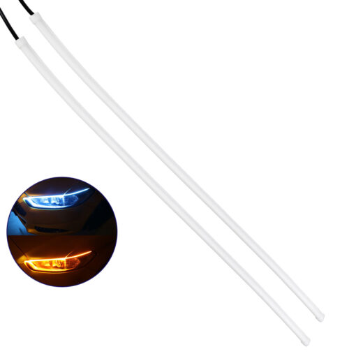 GloboStar® GloboStar® 81725 Σετ 2 ΕΛΑΣΤΙΚΑ - FLEXIBLE DRL + FLASH TURN LIGHT LED CREE COB 60cm 12W 1800lm 360° DC 12V Αδιάβροχα IP65 Πορτοκαλί - Ψυχρό Λευκό 6000K