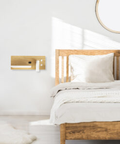 GloboStar® PALADIN 61359 Μοντέρνο Φωτιστικό Τοίχου - Απλίκα Ξενοδοχείου Bed Side LED 6W 720lm 36° AC 220-240V - Reading Light & Κρυφός Φωτισμός - Φορτιστές USB 3A & Wireless 20W - Μ30 x Π11 x Υ12cm - Φυσικό Λευκό 4500K - Ξύλο & Λευκό - Αριστερό 30 post 120