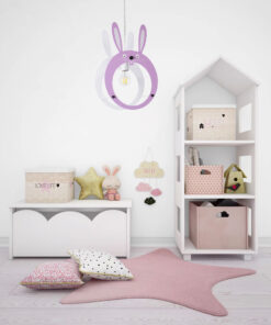 GLOBOSTAR® BUNNY 61577 Παιδικό Κρεμαστό Φωτιστικό Οροφής με Ντουί 1 x E27 AC 220-240V IP20 - Ροζ & Λευκό - Μ27.2 x Π15.5 x Υ40cm 27 post 147