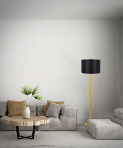 GloboStar® ASHLEY 00825 Μοντέρνο Επιδαπέδιο Φωτιστικό Μονόφωτο 1 x E27 IP20 Χρυσό Μέταλλο με Μαύρο Ύφασμα - Μ40 x Π40 x Υ148cm 19 post 233