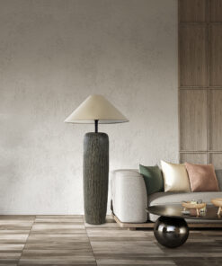 GloboStar® OLIANA 02315 Boho Επιδαπέδιο Φωτιστικό Μονόφωτο 1 x E27 IP20 Γκρι Κεραμικό με Μπεζ Ύφασμα - Μ55 x Π55 x Υ110cm 19 post 291