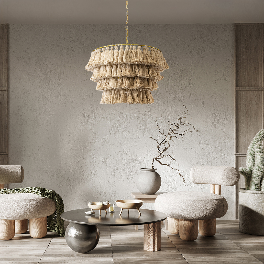 GLOBOSTAR® MISSOULA 02088 Boho Κρεμαστό Φωτιστικό Οροφής με Ντουί 1 x E27 AC 220-240V IP20 - Μπεζ & Χρυσό - Μ60 x Π60 x Υ40cm 12 GLOBOSTAR® MISSOULA 02088 Boho Κρεμαστό Φωτιστικό Οροφής με Ντουί 1 x E27 AC 220-240V IP20 - Μπεζ & Χρυσό - Μ60 x Π60 x Υ40cm - Image 10